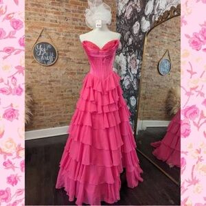 SHERRI HILL BASQUE WAIST CORSET RUFFLE 56911 Bright Fuschia 2025